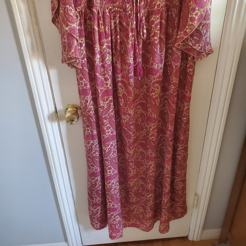 Karma Highway Paisley Maxi Dress w/ Large Flutter Sleeve OS Boho Festival 70s - Picture 4 of 16